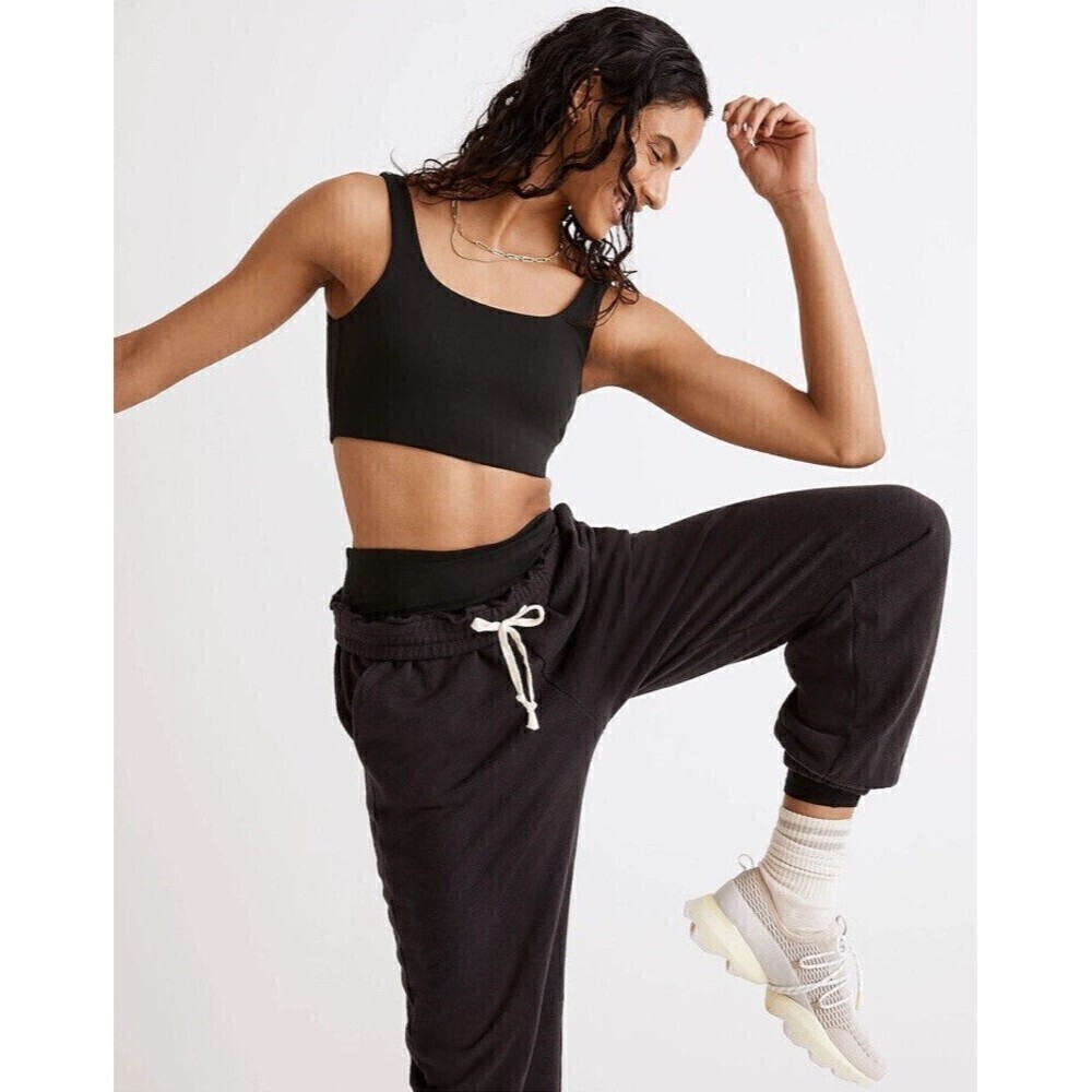 Madewell MWL Flex Square-Neck Sports Bra Black Size XS